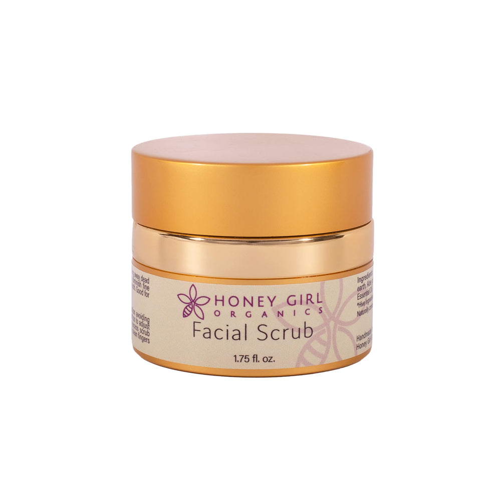 Honey Girl Organics face scrub with exfoliation grains for gentle smoothing and glow.