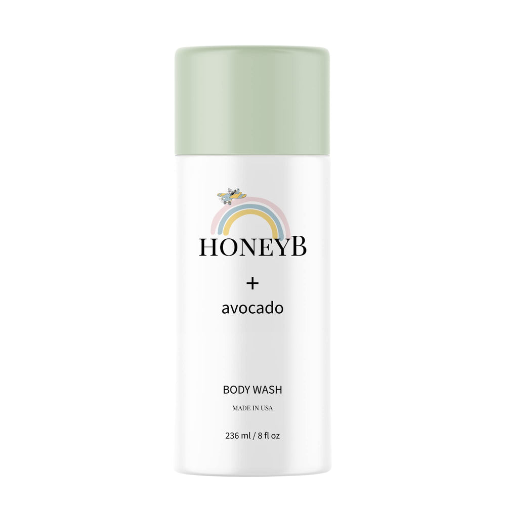 HoneyB Baby Wash-Shampoo avocado oil bottle promotes gentle cleansing for delicate baby skin.