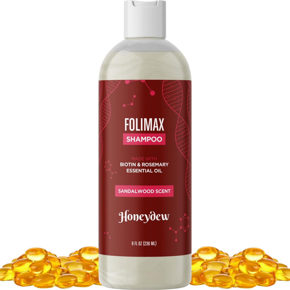 HONEYDEW Folimax Biotin Shampoo bottle promotes volume for thinning hair.