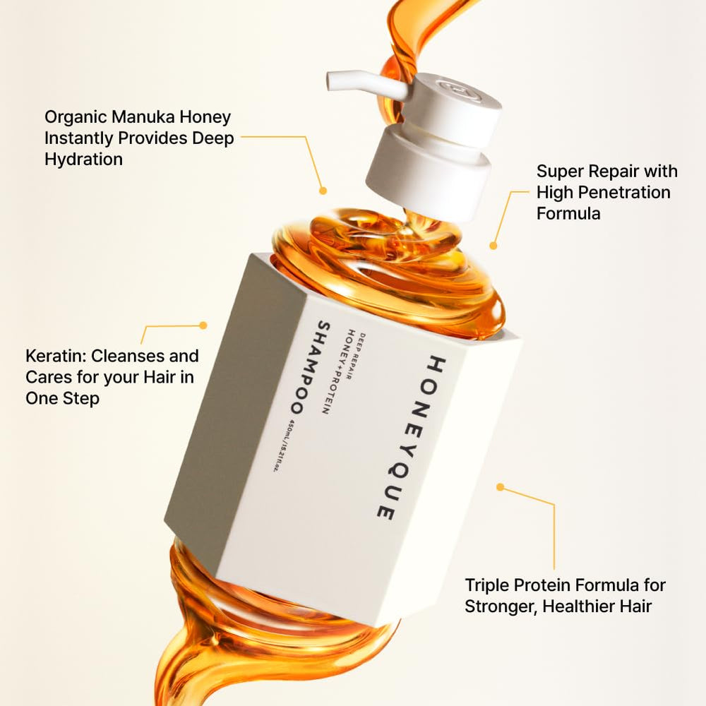 HONEYQUE Deep Repair Moist Shampoo rich foam ready for lathering.
