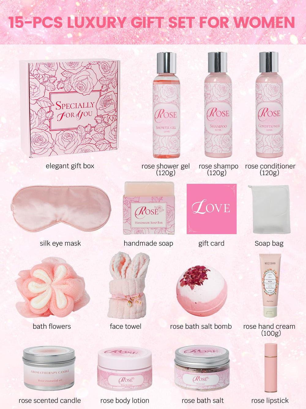 honiitaa Rose shower gel bottle for luxurious at-home cleansing.