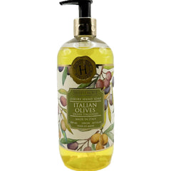 Hopificio Italian Olives hand soap bottle shows luxury design and skin-friendly formula