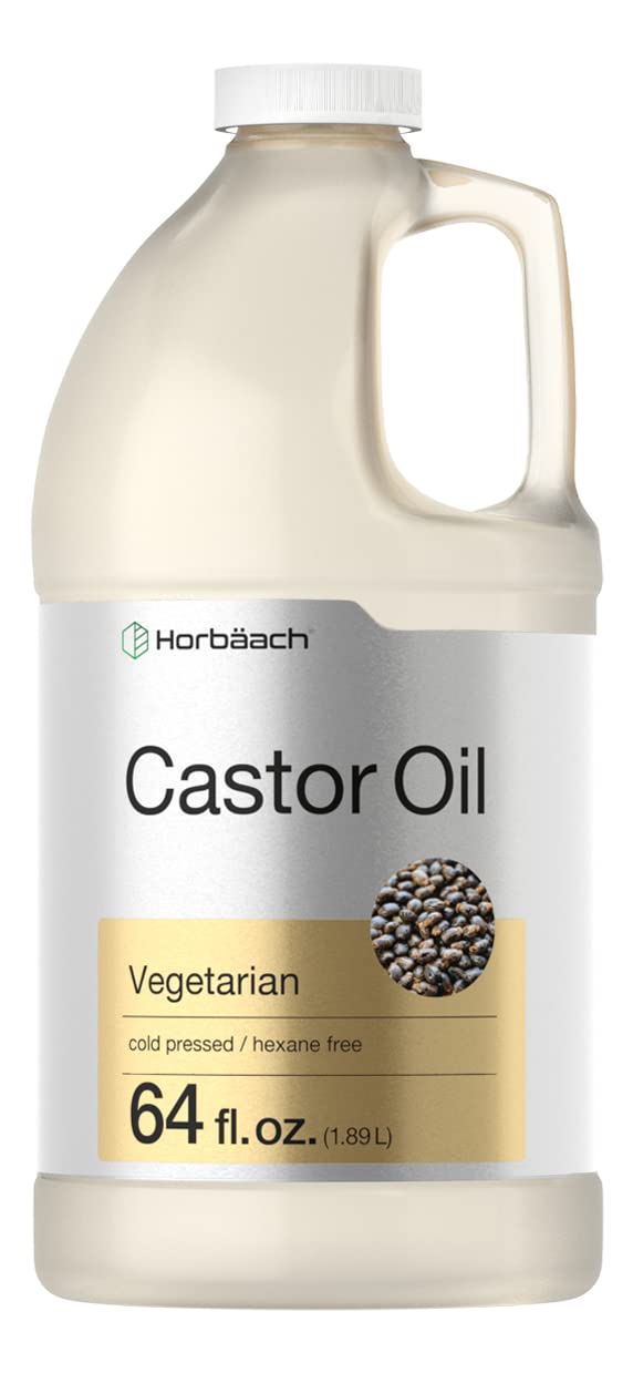 Horbaach 64oz castor oil bottle for hair conditioning and scalp care.