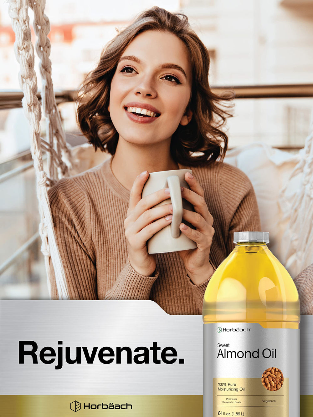 Horbaach Cruelty-free almond oil packaging emphasizing natural beauty routine.