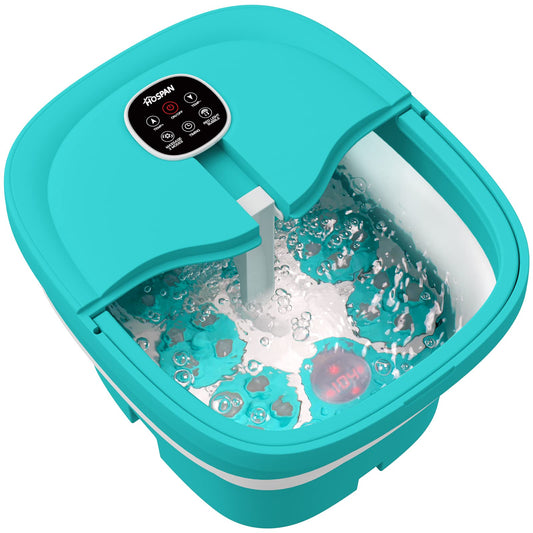 HOSPAN collapsible foot spa folded for compact storage under the sofa.