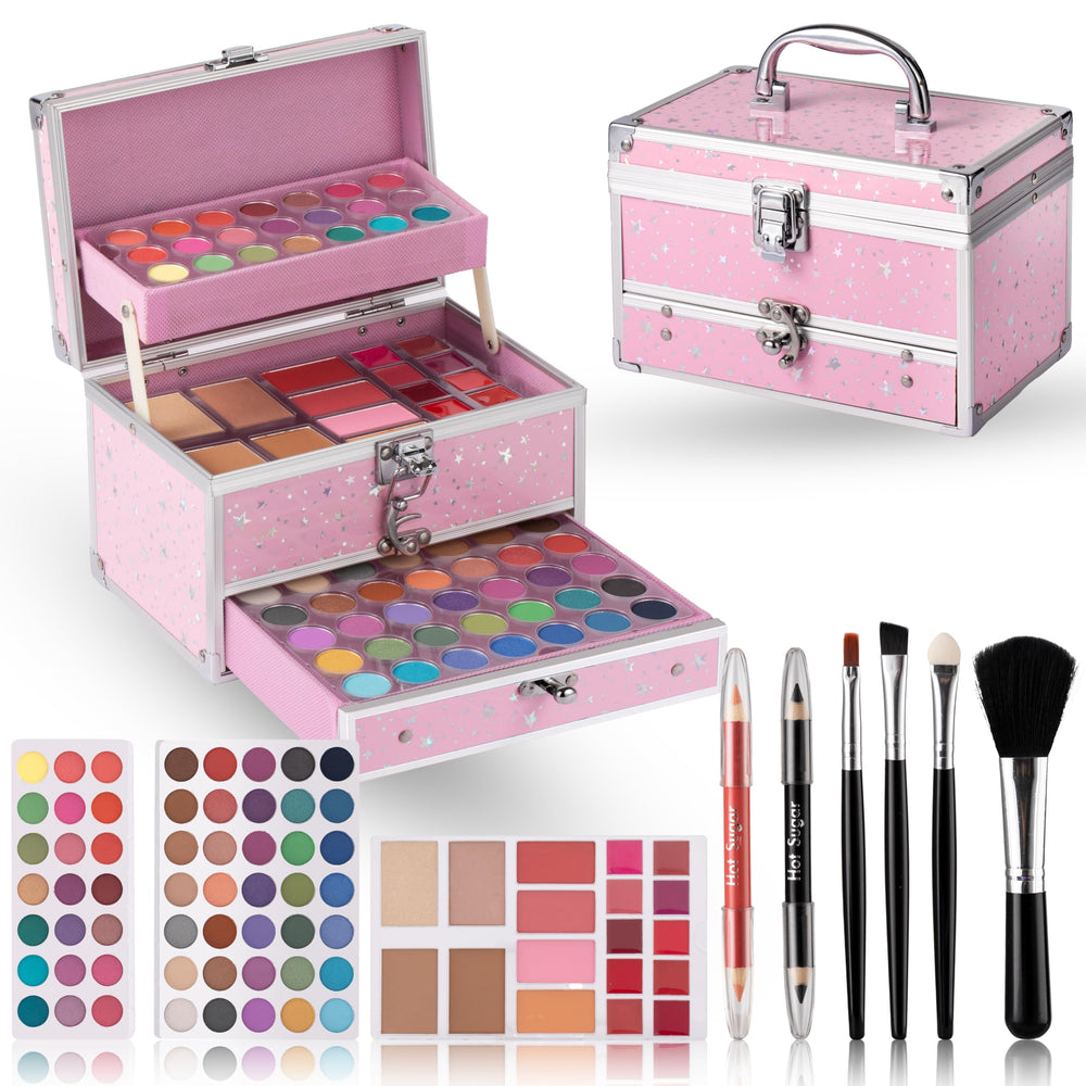 Hot Sugar teen makeup kit with pink train case for on-the-go touch-ups.