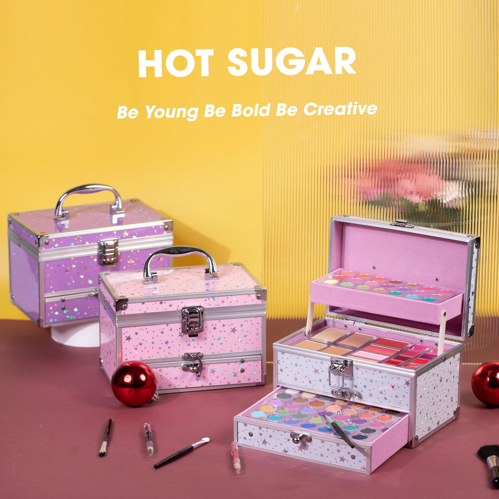 Hot Sugar star-pattern aluminum storage box keeps cosmetics organized.