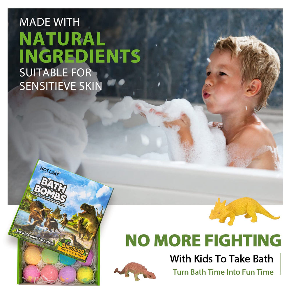 HOTLAKE Dinosaur information cards accompany the bath bombs for learning.