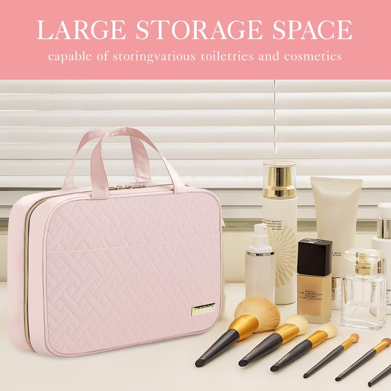 HOTOR travel toiletry bag with large compartments for full essentials.