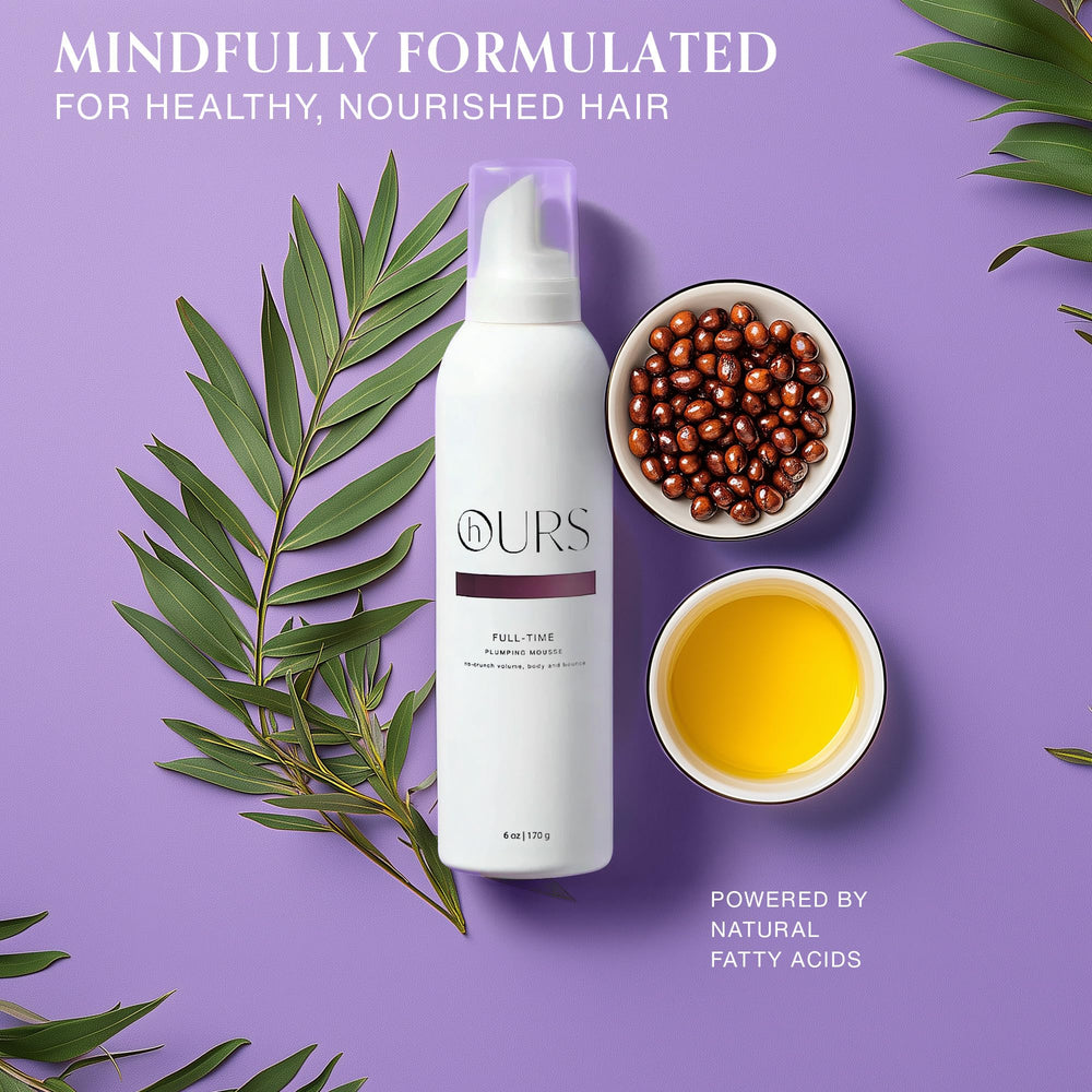 Hours haircare Full-Time Plumping Mousse award-winning for a professional finish.