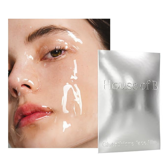 House of B Glow Glutathione 2-Step mask packaging; premium at-home anti-aging ritual.