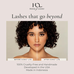 Close-up eye with Iconic Lite lashes showing wispy volume and cat-eye lift