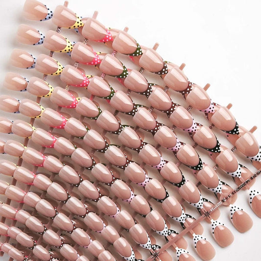 HPYFOI polka-dot press-on nails in almond shape for an easy home manicure