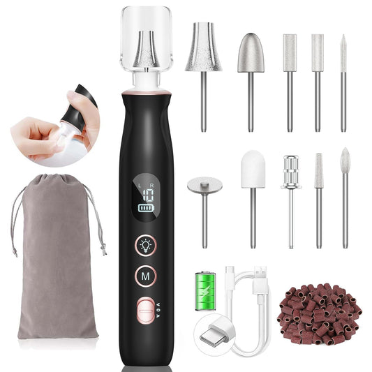 HSKAI electric nail file with LCD display shows battery status for precise grooming.