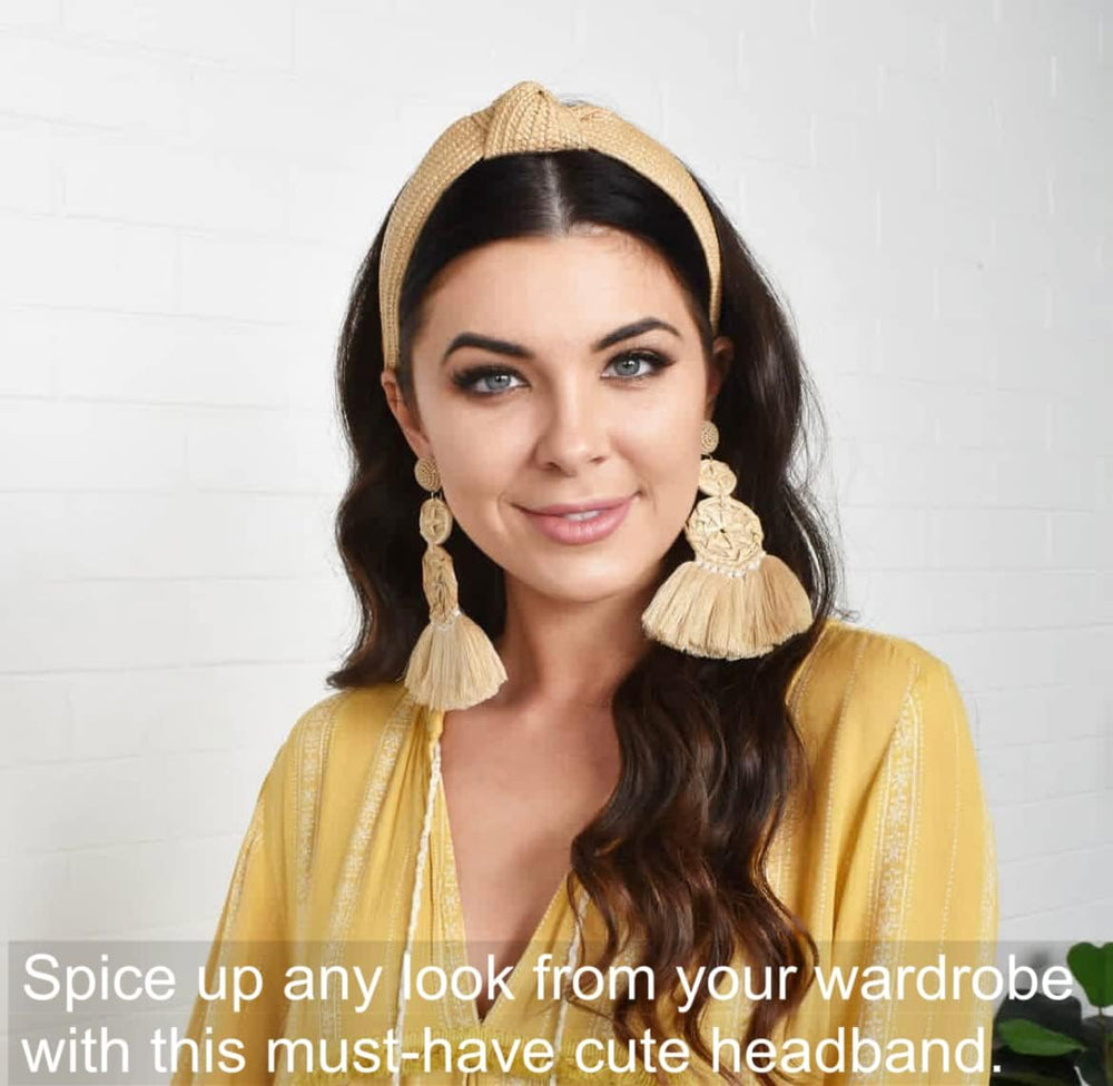 Huachi neutral raffia headband pairs with any outfit