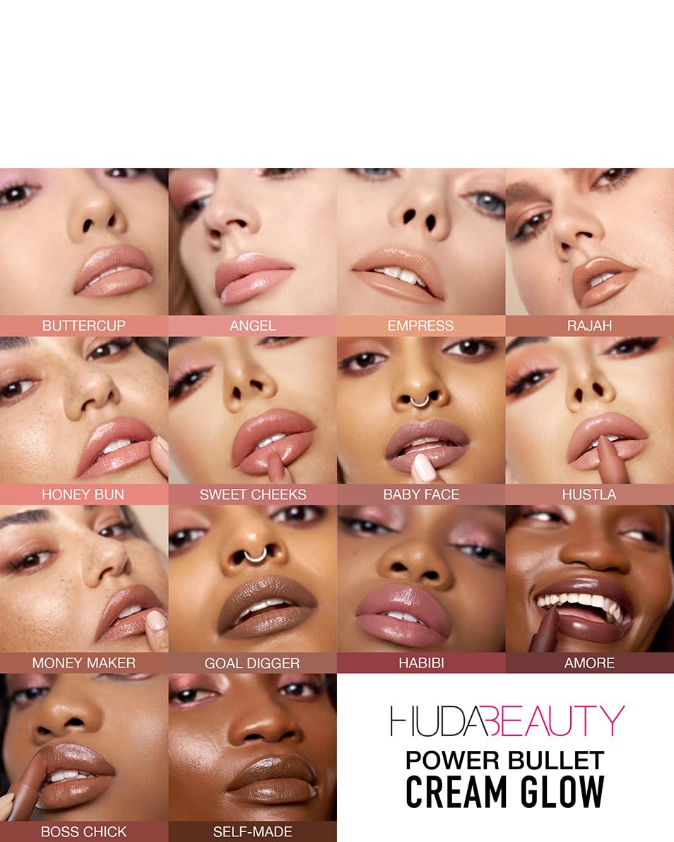 HUDA Beauty Power Bullet Cream Glow Rajah lifestyle shot suggests versatile everyday wear.