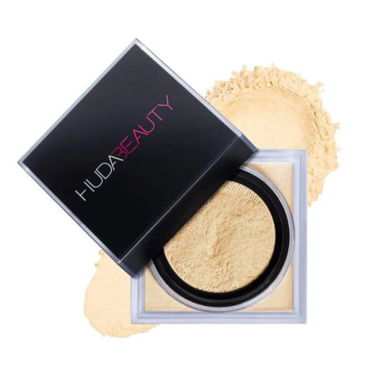 Huda Easy Bake Banana Bread powder jar for a long-lasting matte finish and oil absorption.