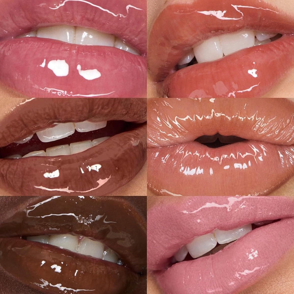 Huda Faux Filler Extra Shine Foxy hydration swatch on lips.