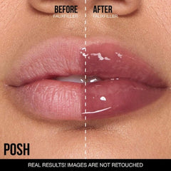 Huda Faux Filler Extra Shine Foxy lip-on-gloss close-up with luminous shine.