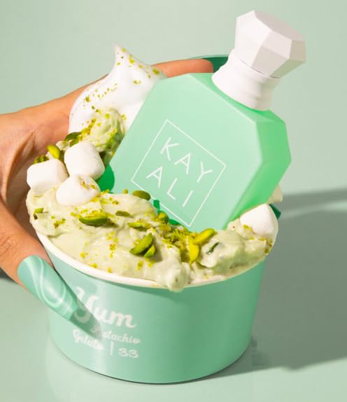 Huda Kayali Yum Pistachio Gelato packaging box in luxurious presentation for gifting