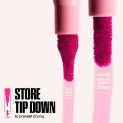 Huda Lip Contour Stain swatch highlights 12-hour wear in ideal conditions.