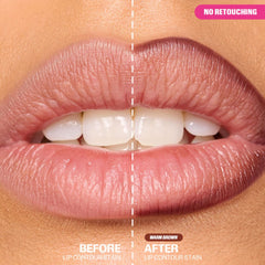 Huda Lip Contour Stain dual-tip applicator demonstrates effortless lining and full-coverage color.