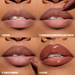 Huda Pink Kit Faux Filler Lip Gloss texture blurs fine lines for smoother lips.