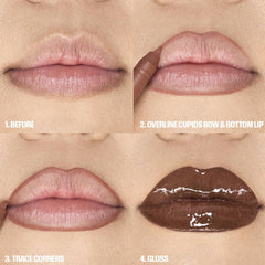 Huda Beauty Juicy Coco lip contour 2-0 Terracotta pencil tip for precise definition.