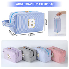 Huifen travel toiletry bag in blue showing inner compartments for travel essentials