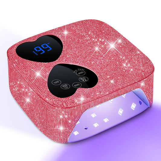 HUITINE 80W cordless UV LED nail lamp with pink diamond design for quick gel curing