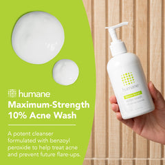 humane benzoyl peroxide acne body wash bottle back with directions
