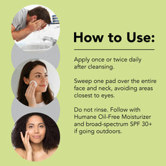 Humane Toner Pads applied on the face for gentle exfoliation.