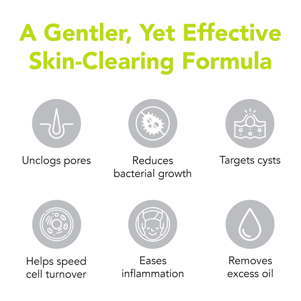 Non-foaming texture shown on damp skin with gentle cleansing.