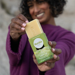Humble Brands cold-processed soap bars close-up showing natural ingredients and lather.