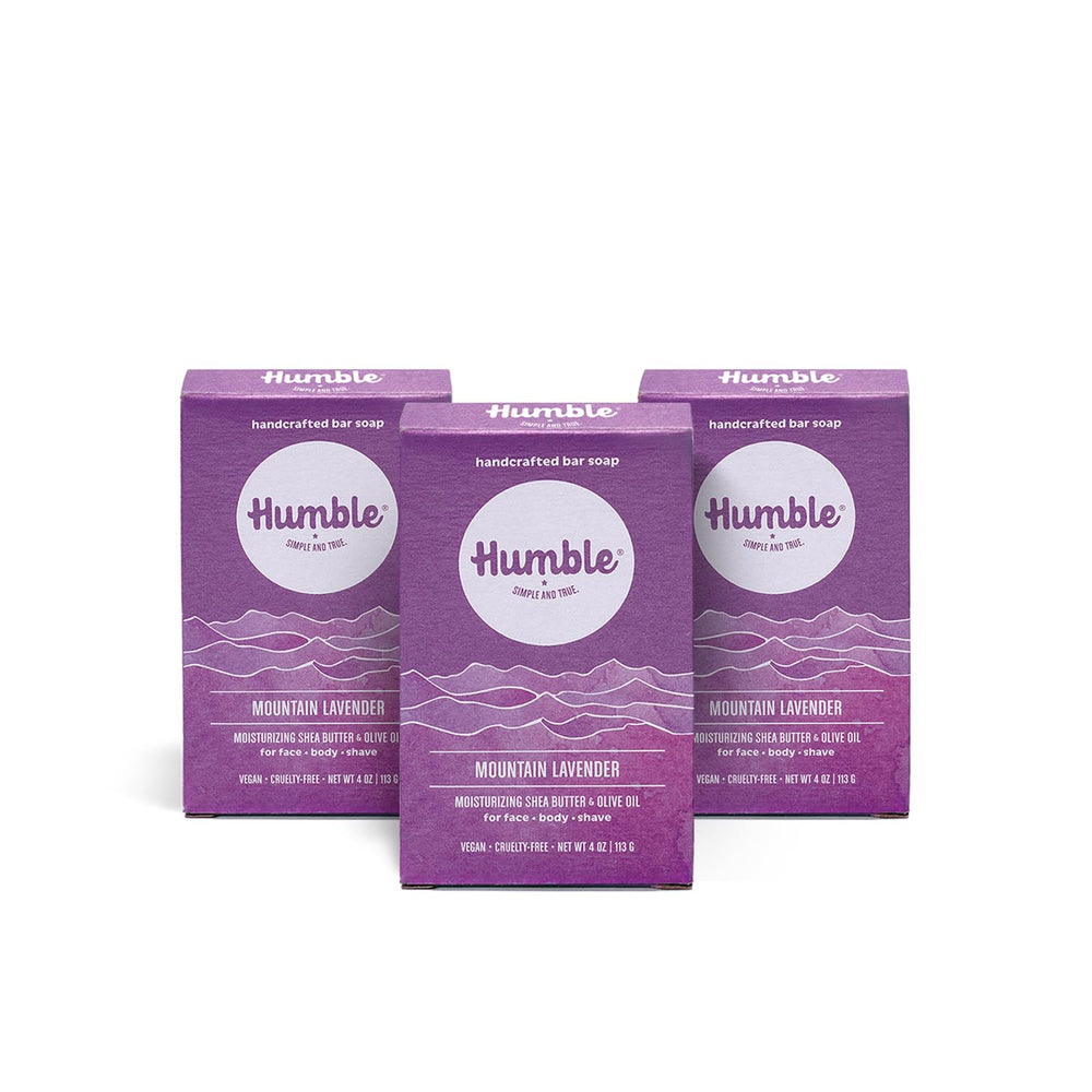 Humble Brands Mountain Lavender three-pack soap bars for gentle cleansing