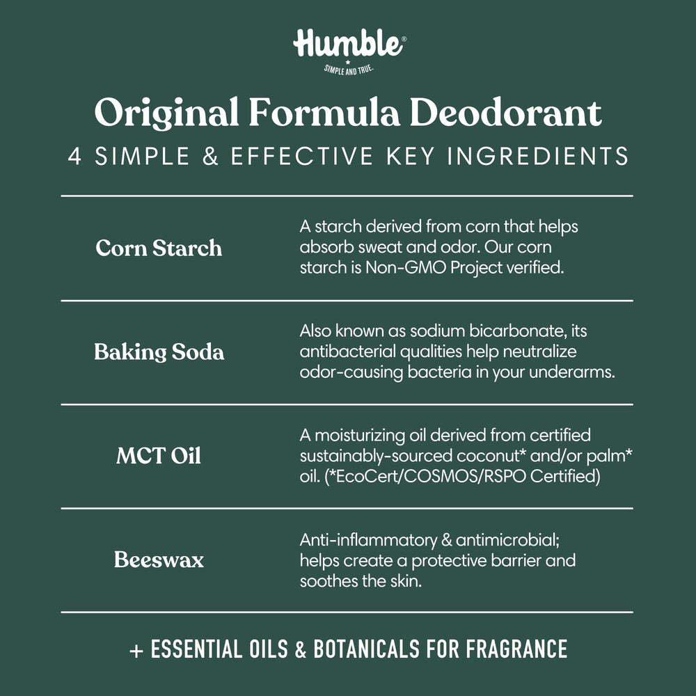 HUMBLE BRANDS baking soda and corn starch ingredients for absorption