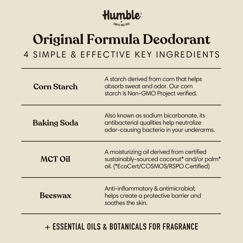 Humble Brands non-GMO corn starch ingredient focus for gentle moisture management.
