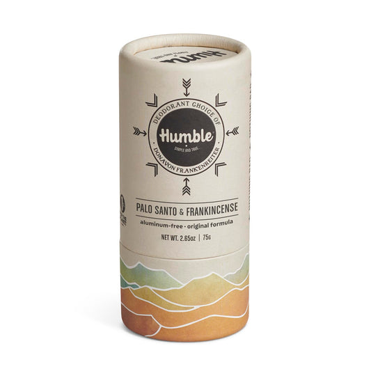 Humble Brands Original Formula deodorant bottle closeup showing aluminum-free protection for daily wear.