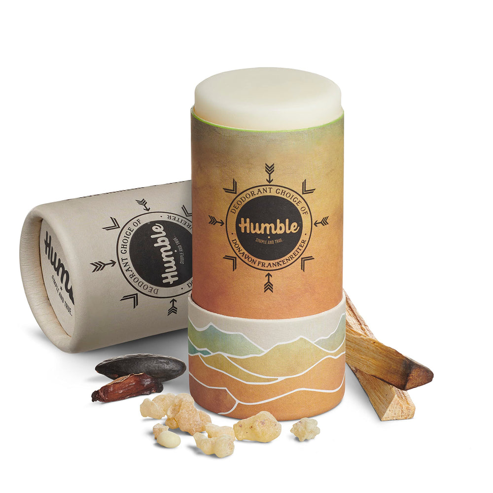 Humble Brands paperboard packaging with visible recycling symbols communicates plastic-free sustainability.