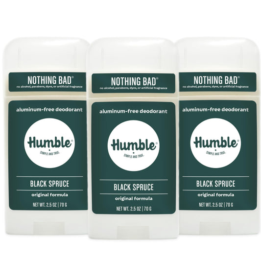 HUMBLE Original Formula Black Spruce deodorant bottle for all-day odor control.