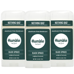 HUMBLE Original Formula Black Spruce deodorant bottle for all-day odor control.