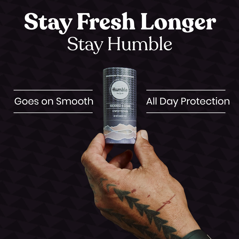 Humble Rockrose Cedar deodorant label highlights aluminum-free formula