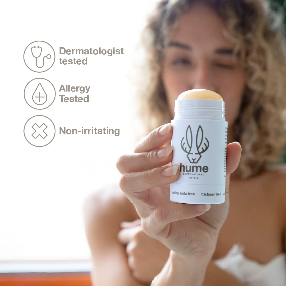 Hume Supernatural allergen-free seal signals dermatologist-tested safety.