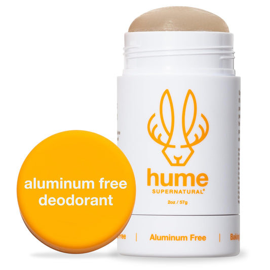 Hume Supernatural Amber Woods deodorant bottle on display for everyday use