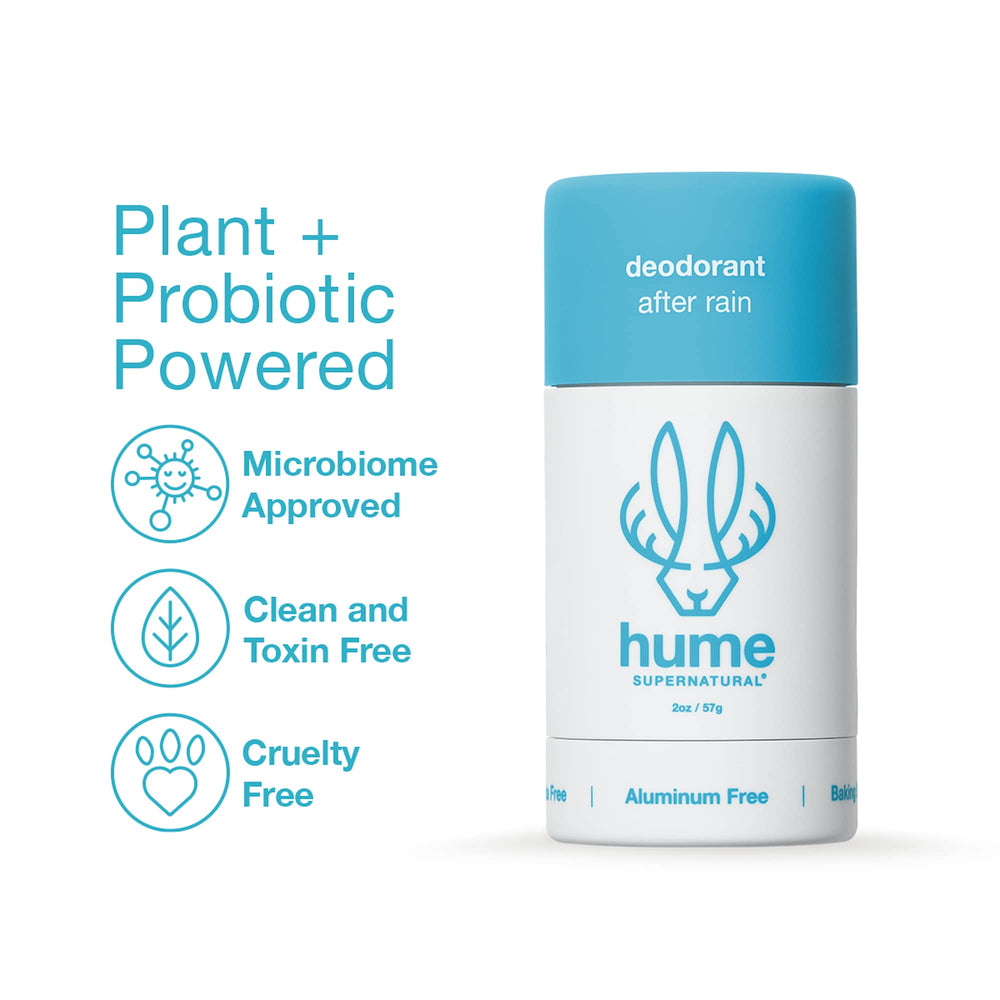 Hume Supernatural clear-stick deodorant application shows smooth, stain-free use.