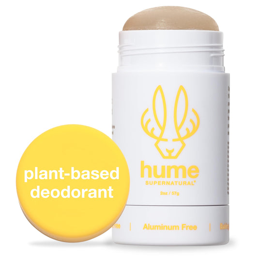 HUME Supernatural deodorant bottle shows aluminum free formula for sensitive skin