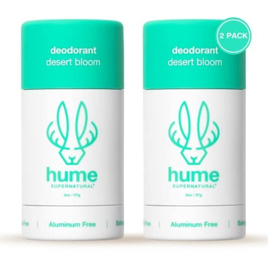 Hume Supernatural Desert Bloom roll-on 2-pack provides long-lasting odor protection.