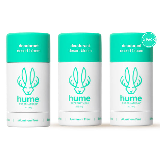 HUME SUPERNATURAL Desert Bloom roll-on 3-pack for lasting freshness.
