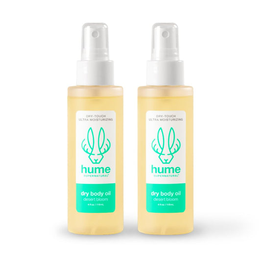 HUME SUPERNATURAL dry body oil spray bottle delivers quick absorption and light hydration.