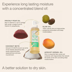 HUME SUPERNATURAL Dry Body Oil Spray displays protective skin barrier support via plant-based nourishment.